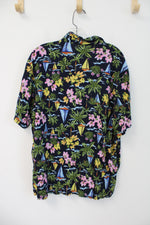 Old Navy Blue Floral Hawaiian Button Down Shirt | L