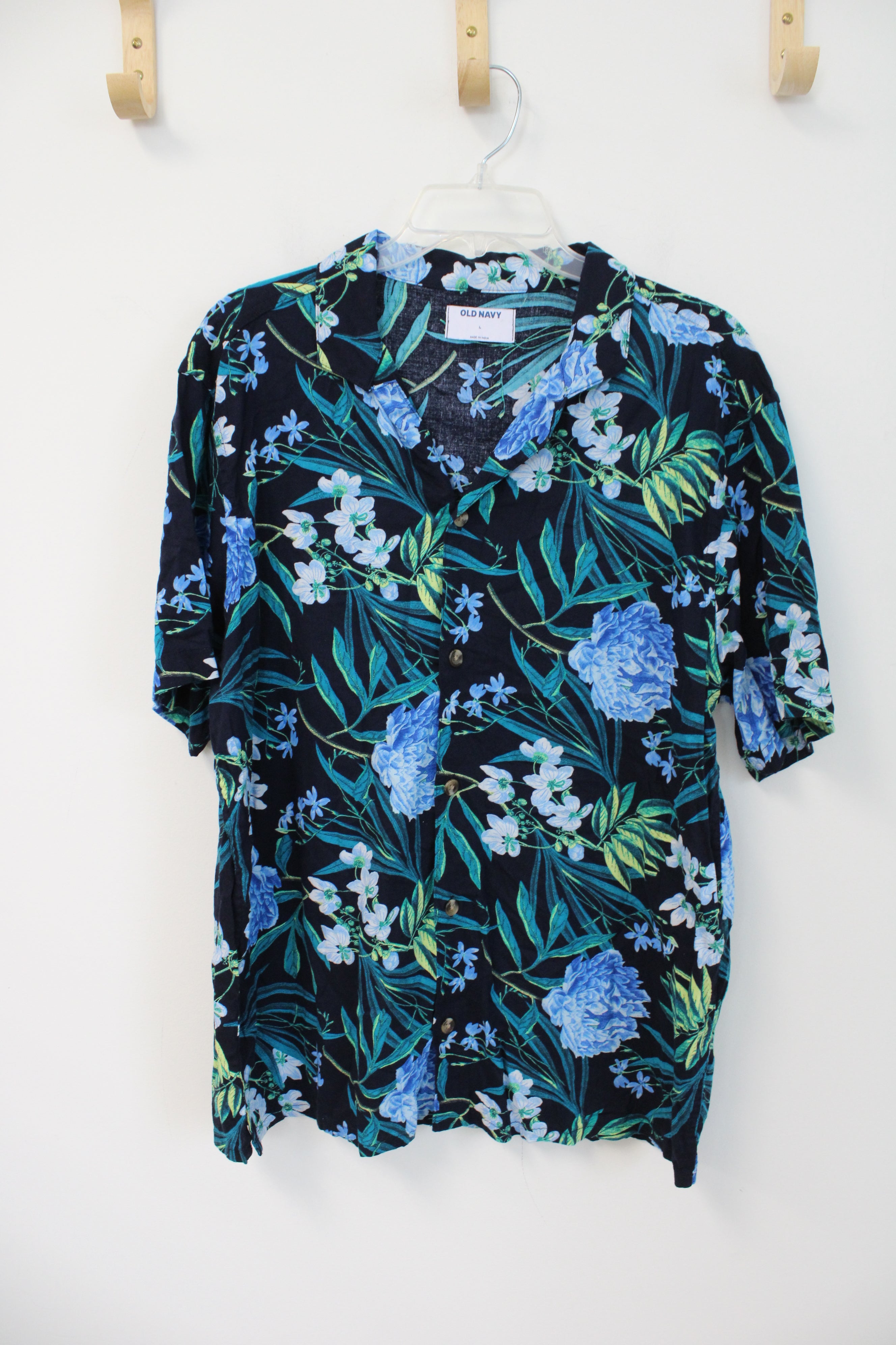 Old Navy Blue Floral Hawaiian Shirt | L