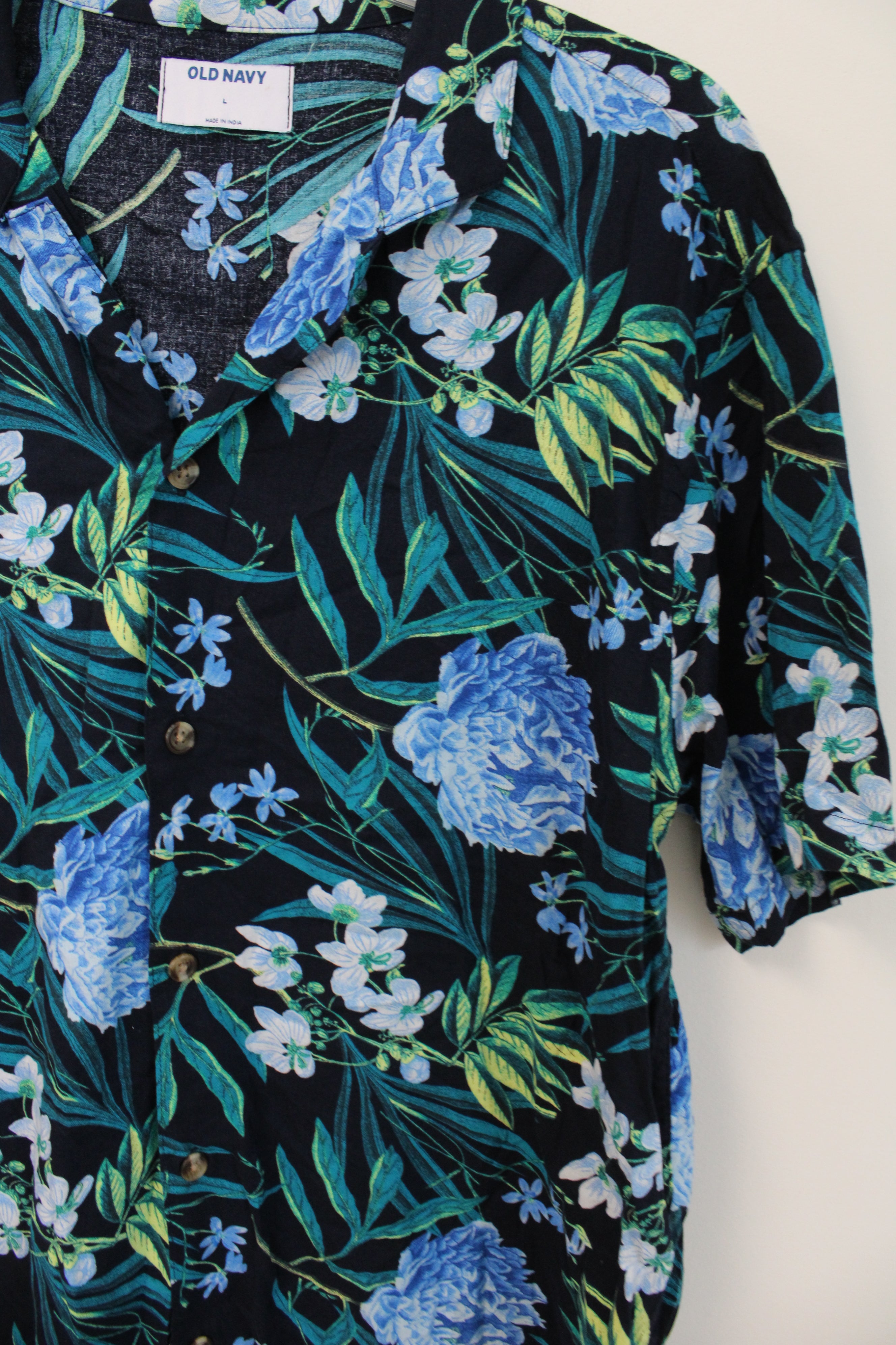 Old Navy Blue Floral Hawaiian Shirt | L