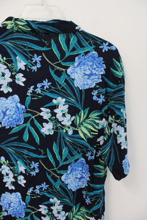 Old Navy Blue Floral Hawaiian Shirt | L