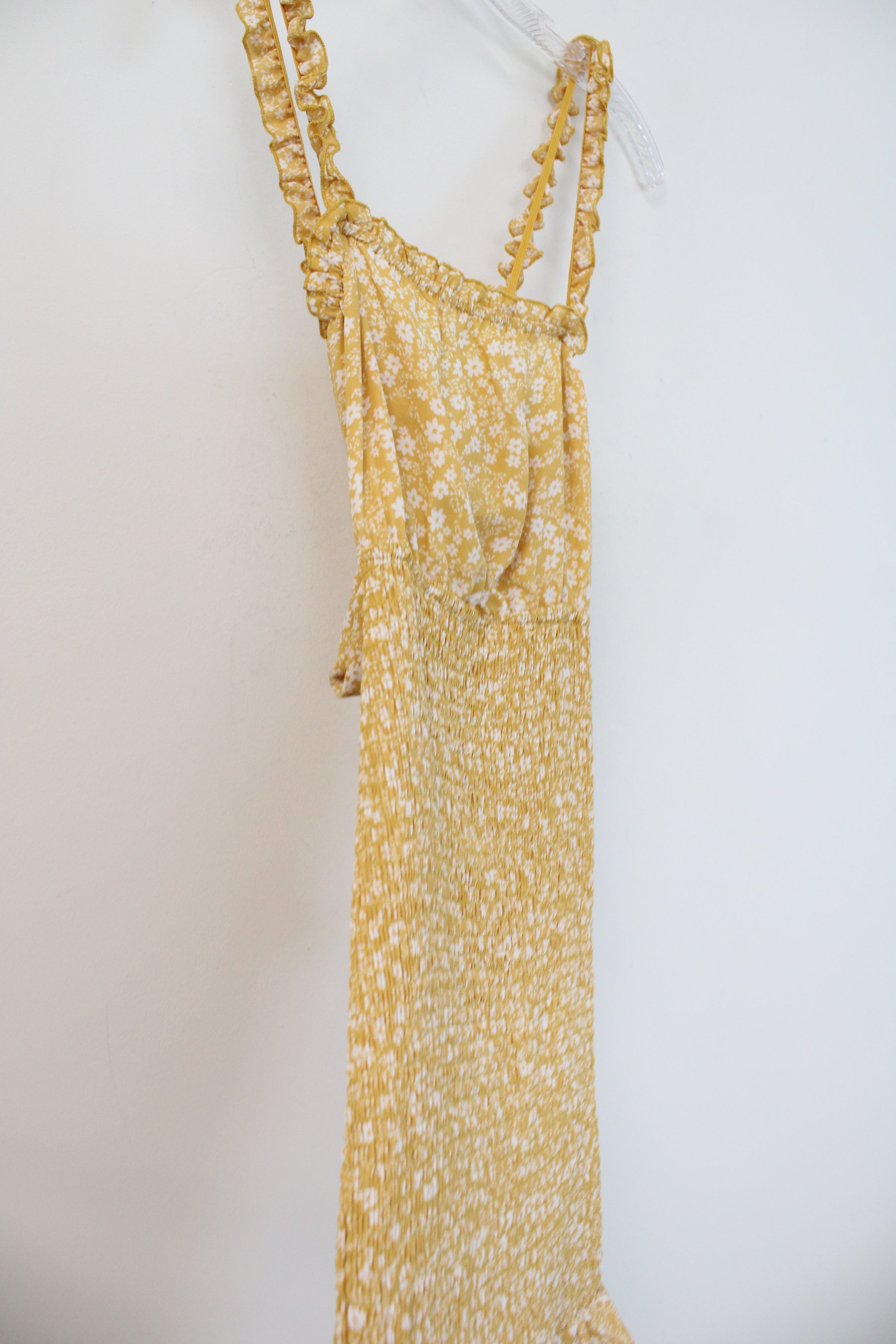 Almost Famous Yellow White Floral Smocked Chiffon Dress | S