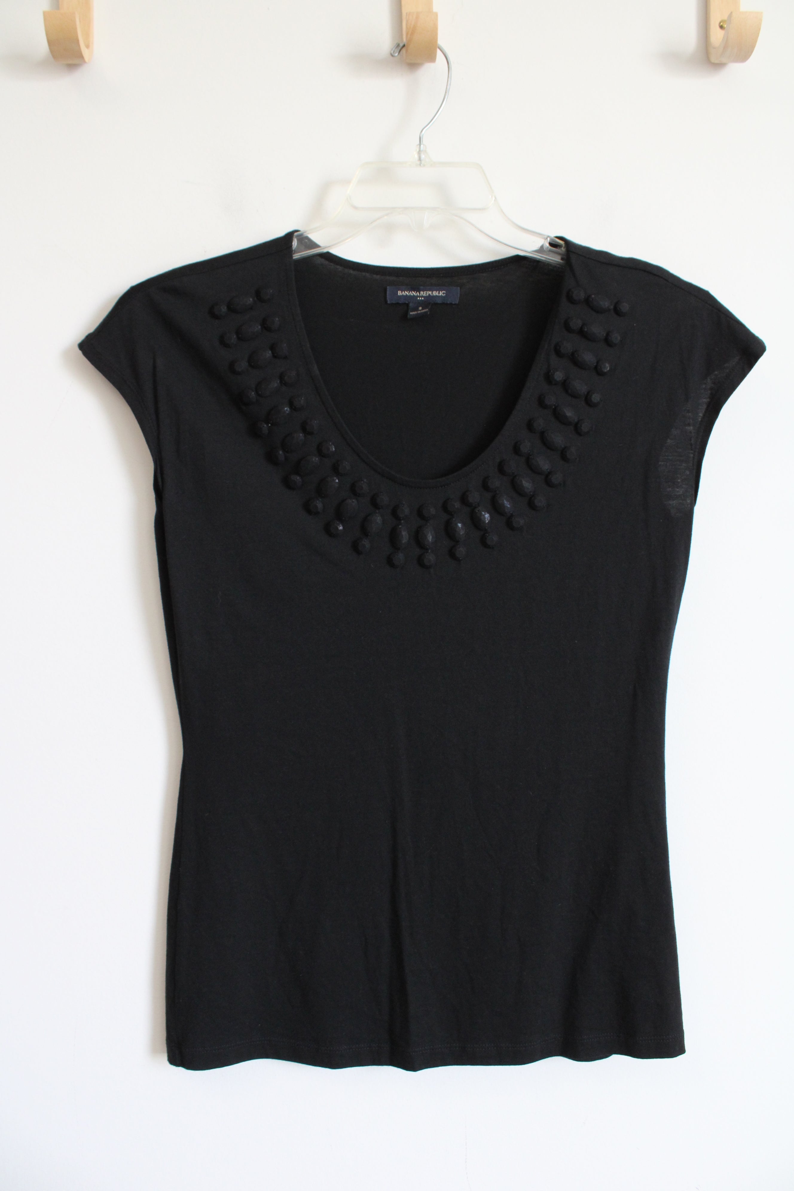 Banana Republic Black Jeweled Scoop Neck Top | S