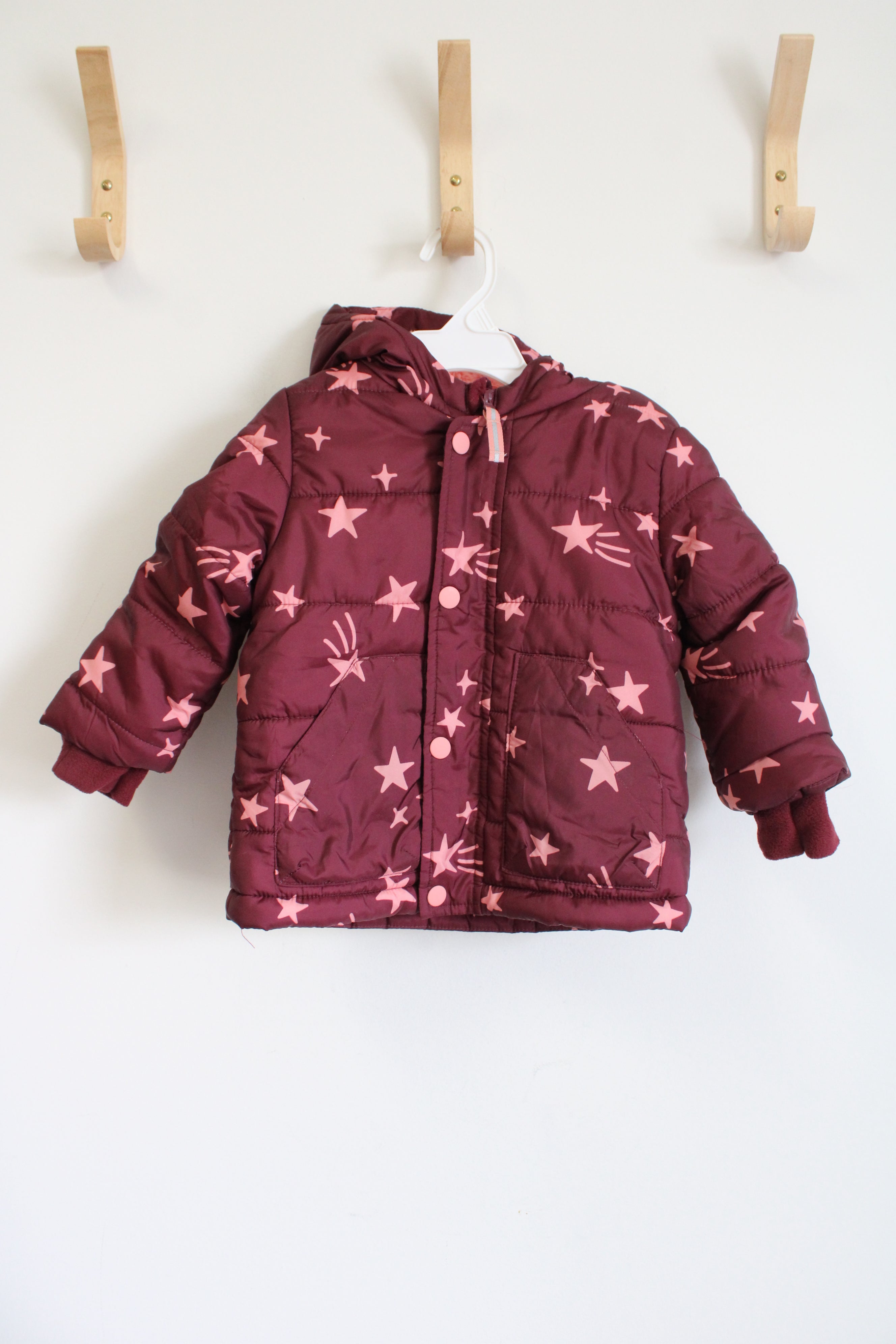 Toddler Girls Star Long Sleeve Puffer Jacket Cat Jack Maroon 18M