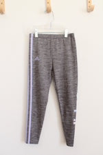 Adidas Regular Fit Gray Purple Stripe Leggings | Youth 6X