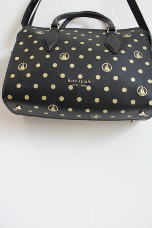 Disney X Kate Spade Black Gold Castle Embossed Crossbody Satchel Purse