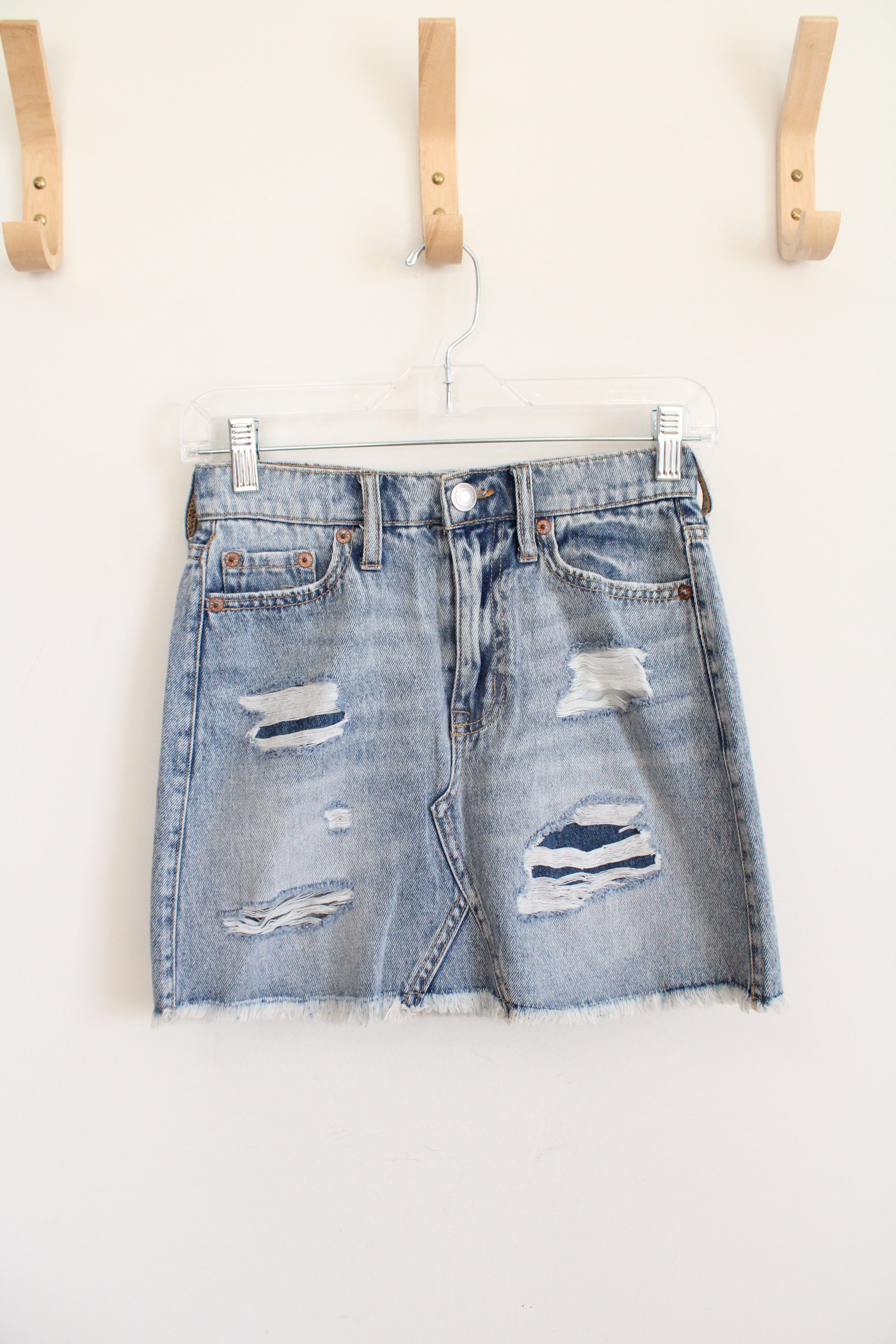 Aero High Rise Distressed Mini Denim Skirt | 00