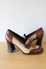 Prada Vintage Two-Tone Brown Tan Heeled Penny Loafers | Size 39 1/2