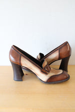 Prada Vintage Two-Tone Brown Tan Heeled Penny Loafers | Size 39 1/2