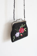 Vintage Embroidered Floral & Beaded Purse