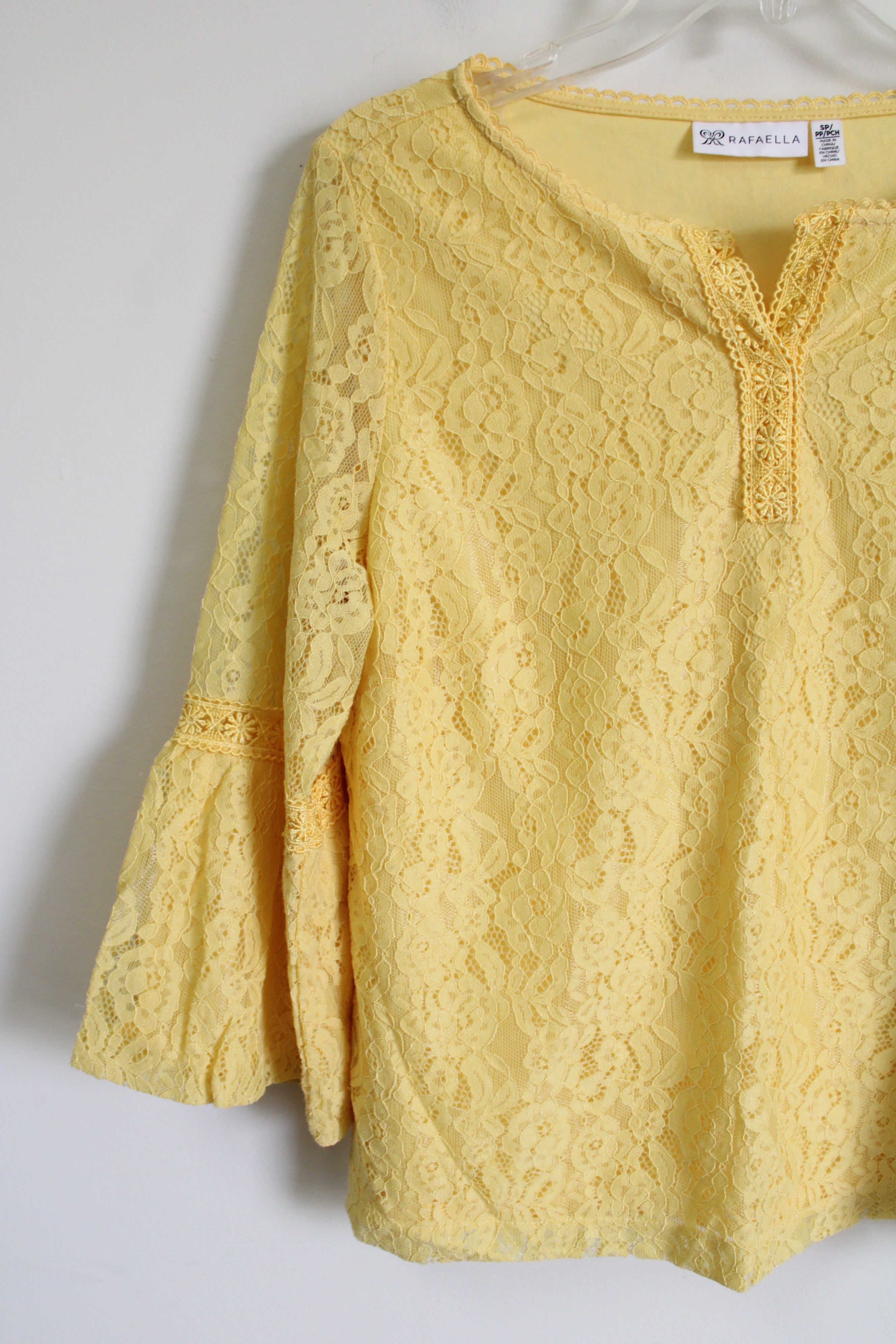 Rafaella Yellow Lace Bell Sleeve Top | S Petite