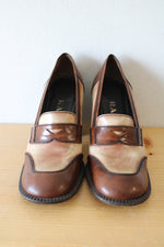 Prada Vintage Two-Tone Brown Tan Heeled Penny Loafers | Size 39 1/2