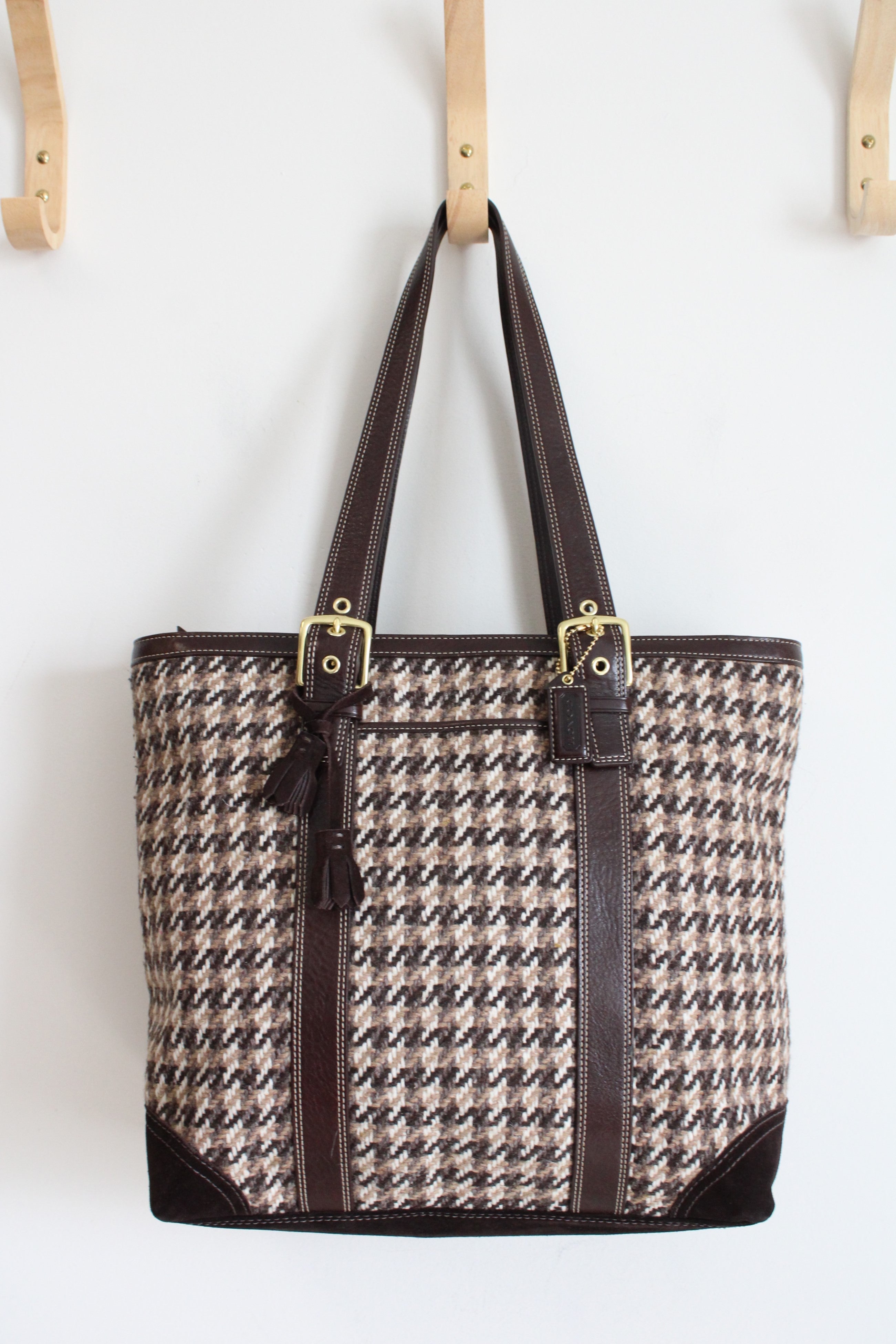 Coach Tweed Brown Houndstooth Large Tote Purse