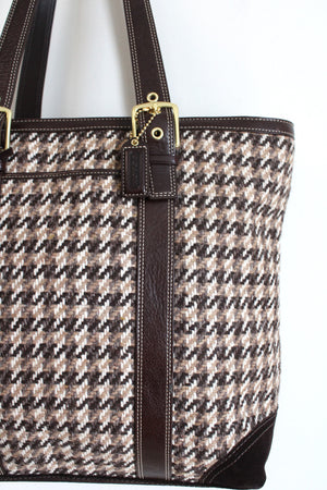 Coach Tweed Brown Houndstooth Large Tote Purse