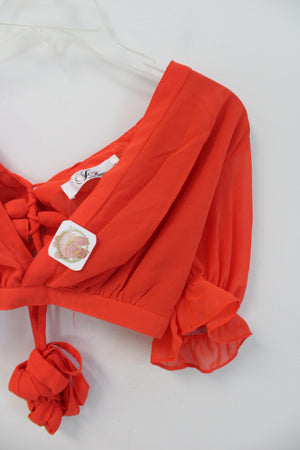 NEW Fantasy & More Poppy Orange Chiffon Crop Puff Sleeve Top | M