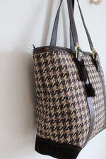 Coach Tweed Brown Houndstooth Large Tote Purse