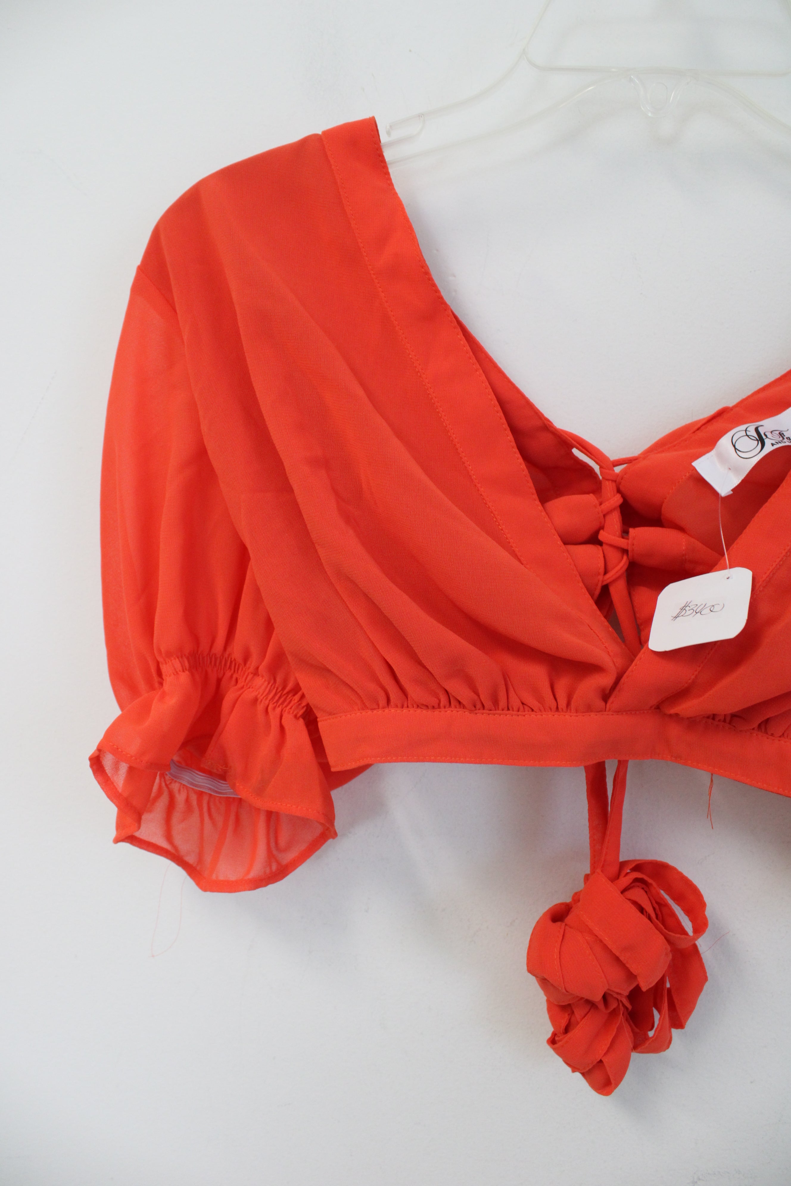 NEW Fantasy & More Poppy Orange Chiffon Crop Puff Sleeve Top | M