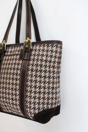 Coach Tweed Brown Houndstooth Large Tote Purse