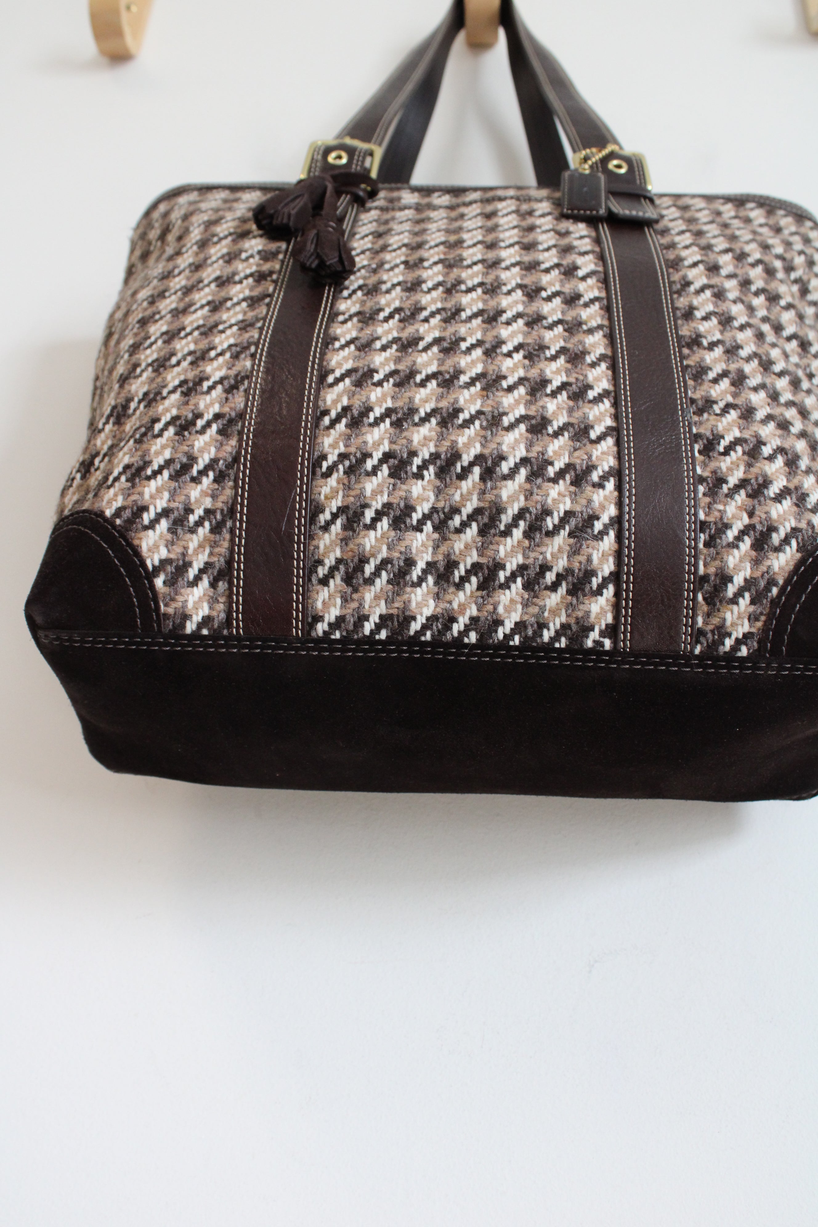 Coach Tweed Brown Houndstooth Large Tote Purse