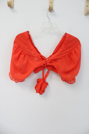 NEW Fantasy & More Poppy Orange Chiffon Crop Puff Sleeve Top | M