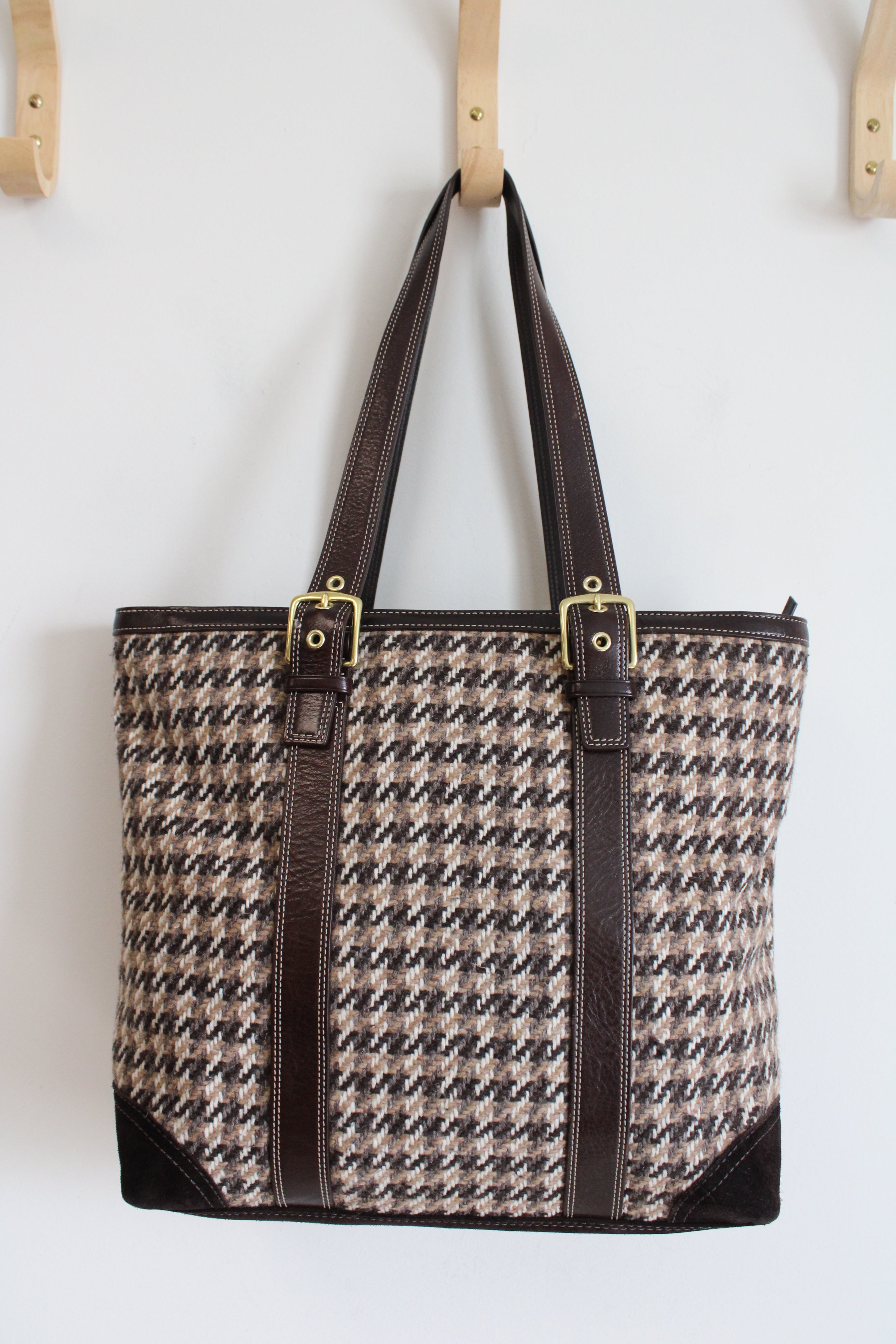 Coach Tweed Brown Houndstooth Large Tote Purse