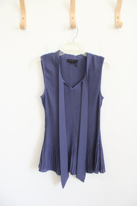 Donna Karan Blue Purple Pleated Tied Neck Sleeveless Top | M