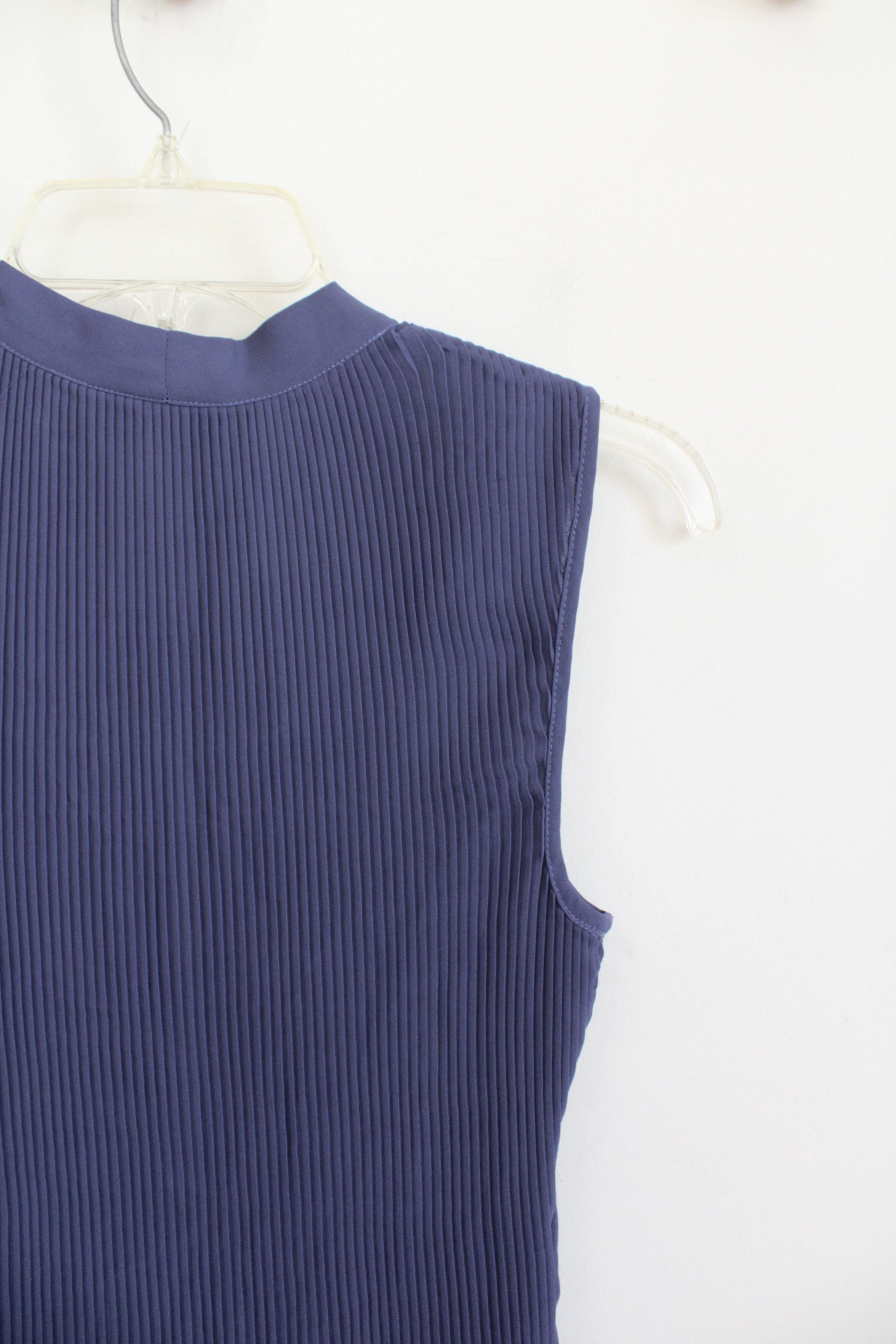 Donna Karan Blue Purple Pleated Tied Neck Sleeveless Top | M