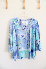 Alfred Dunner Blue & Green Heart Patterned Top | XL