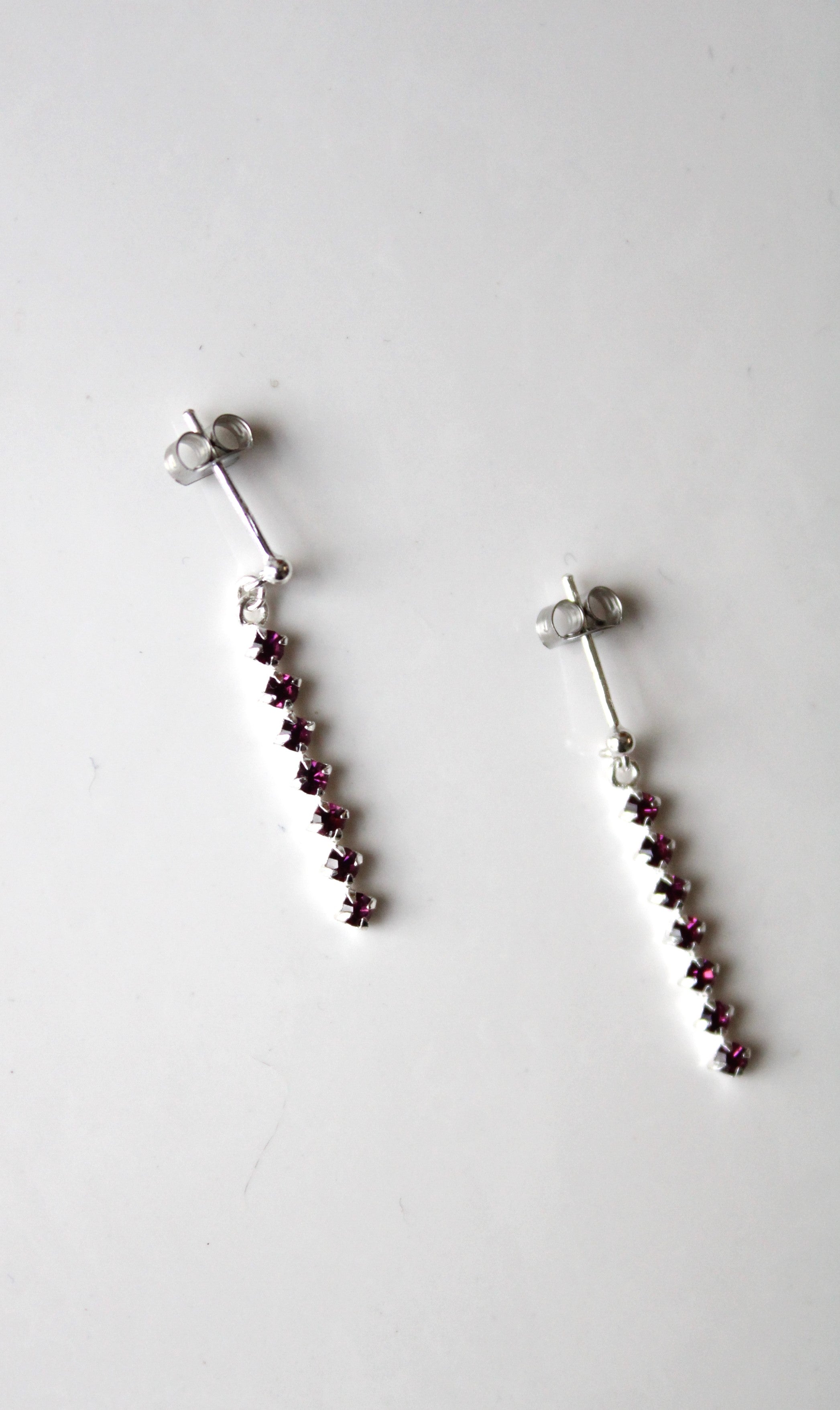 Amethyst Purple Stone Sterling Silver Dangle Stud Earrings