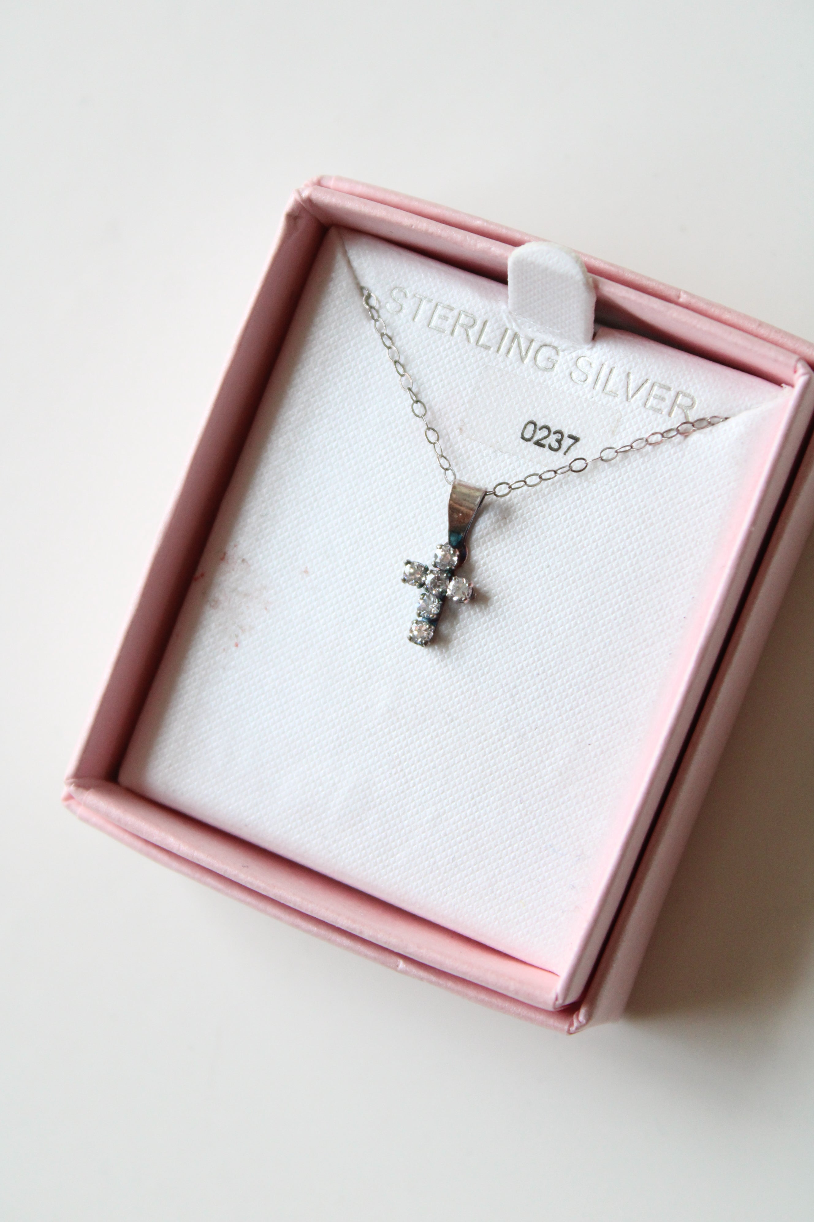 Small Sterling Silver Crystal Cross Pendant Necklace