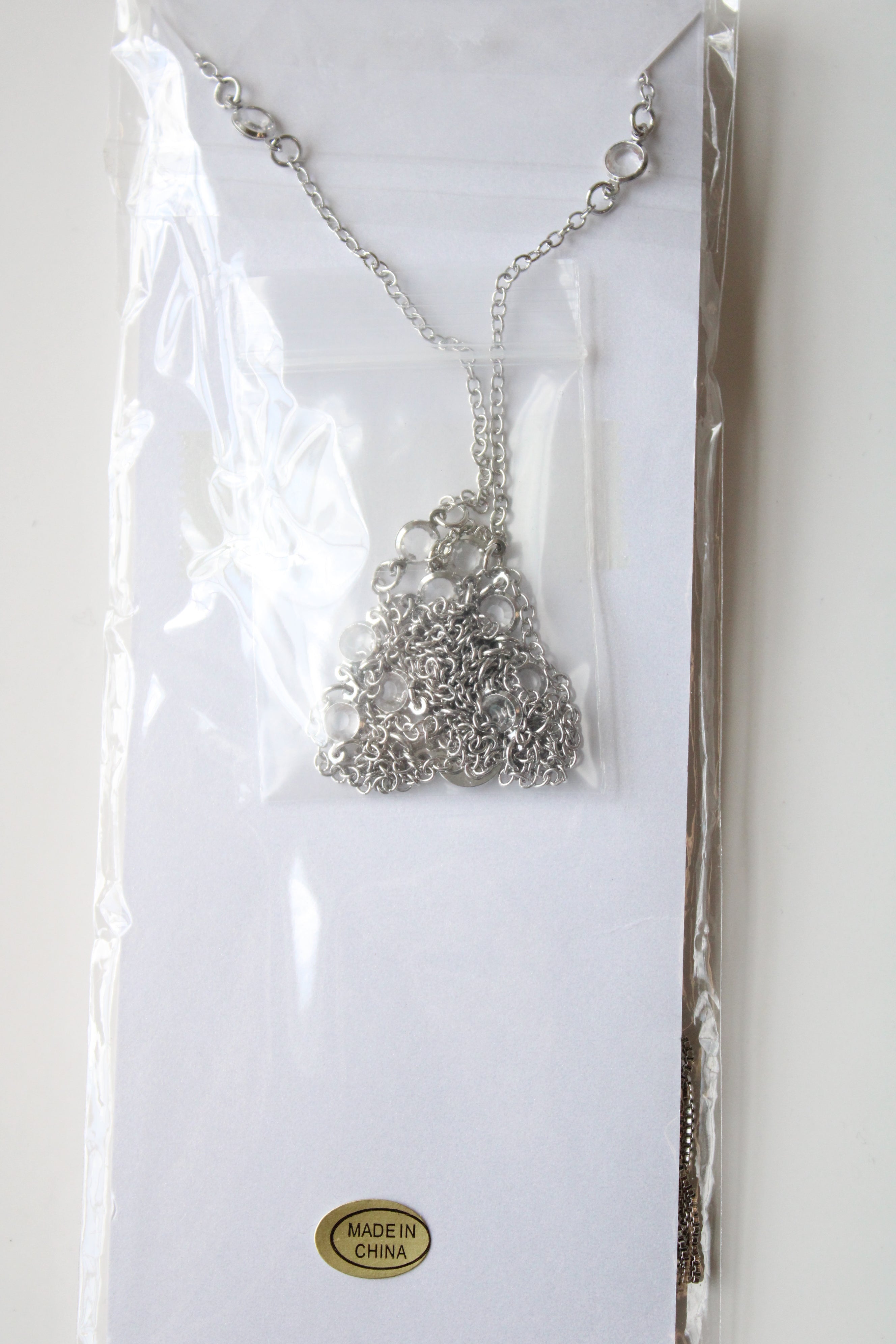 NEW Chico's Silver Tassel Crystal Stone Lariat Necklace