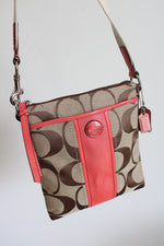 Coach Legacy Tan & Coral Pink Monogram Crossbody Purse