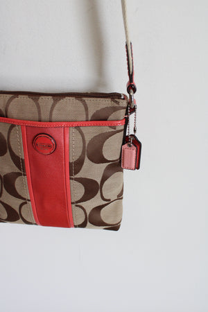 Coach Legacy Tan & Coral Pink Monogram Crossbody Purse