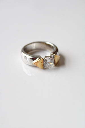 Two-Toned Crystal Solitaire Ring | Size 6.5