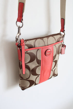 Coach Legacy Tan & Coral Pink Monogram Crossbody Purse