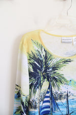 Alfred Dunner Blue & Yellow Sailboat Island Scene Top | M Petite