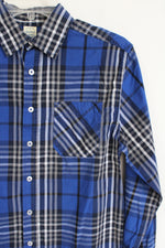 Faded Glory Blue Plaid Button Down Shirt | 14/16