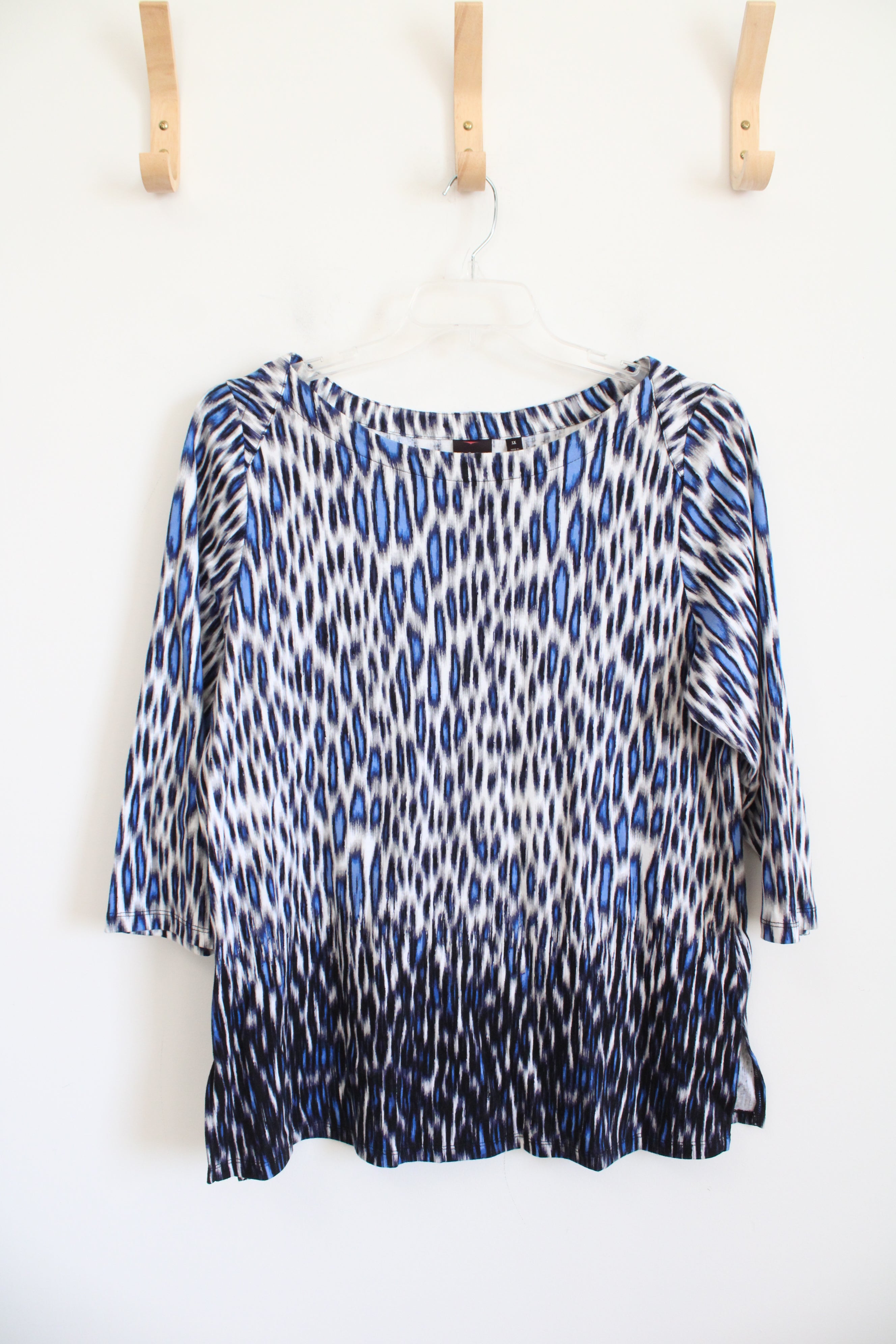 Rafaella Blue Gray & Black Patterned Wide Neck Top | 1X