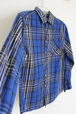 Faded Glory Blue Plaid Button Down Shirt | 14/16