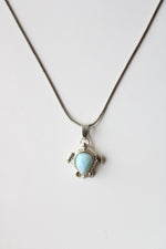 Sea Turtle Larimar Stone Pendant Sterling Silver Necklace