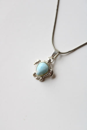 Sea Turtle Larimar Stone Pendant Sterling Silver Necklace