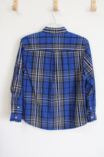 Faded Glory Blue Plaid Button Down Shirt | 14/16