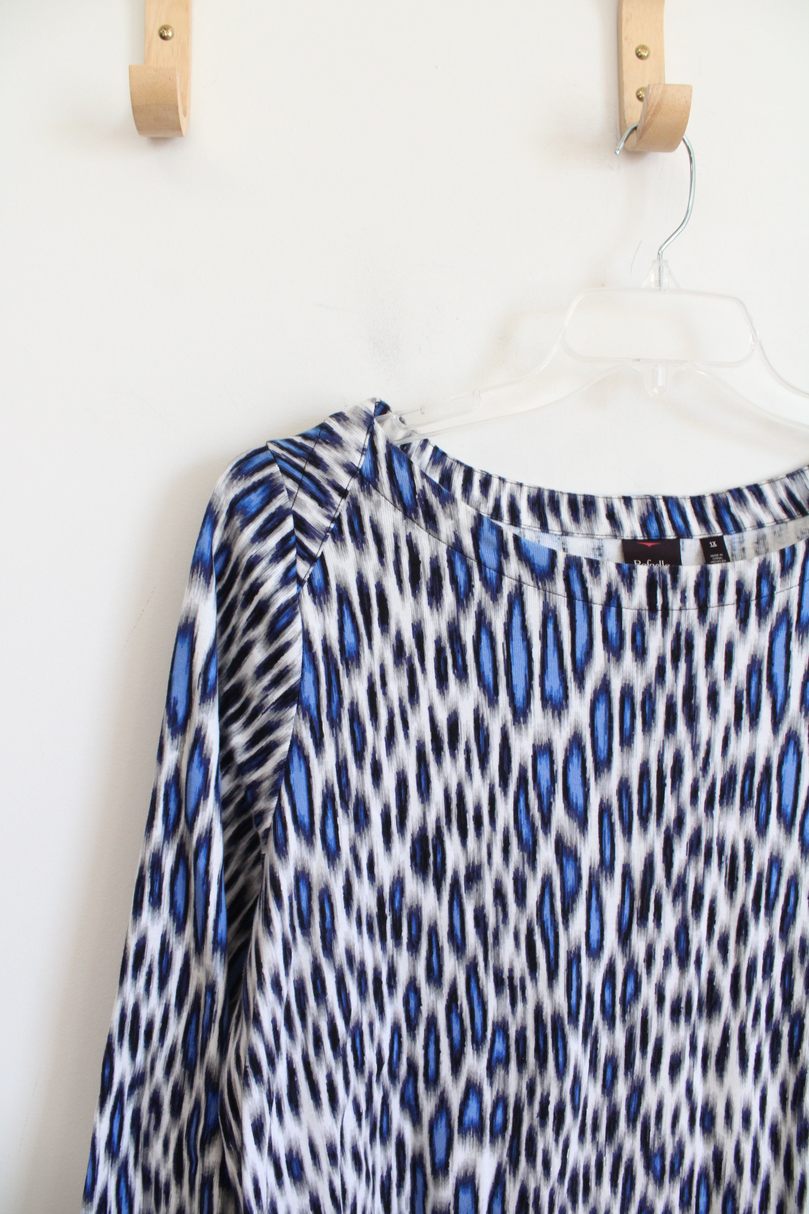 Rafaella Blue Gray & Black Patterned Wide Neck Top | 1X