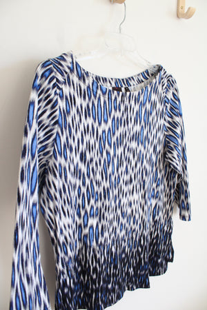 Rafaella Blue Gray & Black Patterned Wide Neck Top | 1X