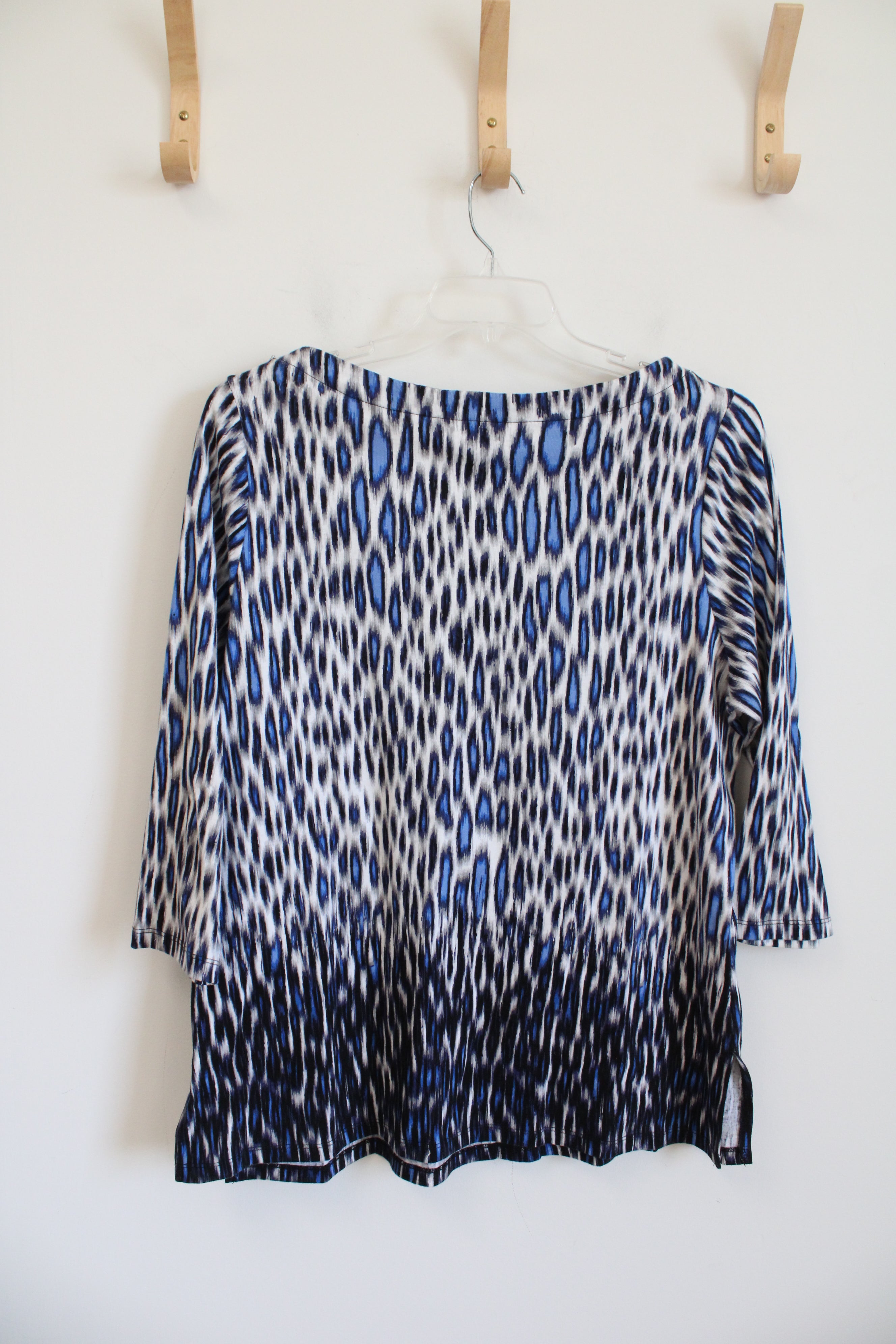 Rafaella Blue Gray & Black Patterned Wide Neck Top | 1X