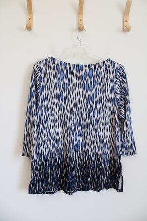 Rafaella Blue Gray & Black Patterned Wide Neck Top | 1X