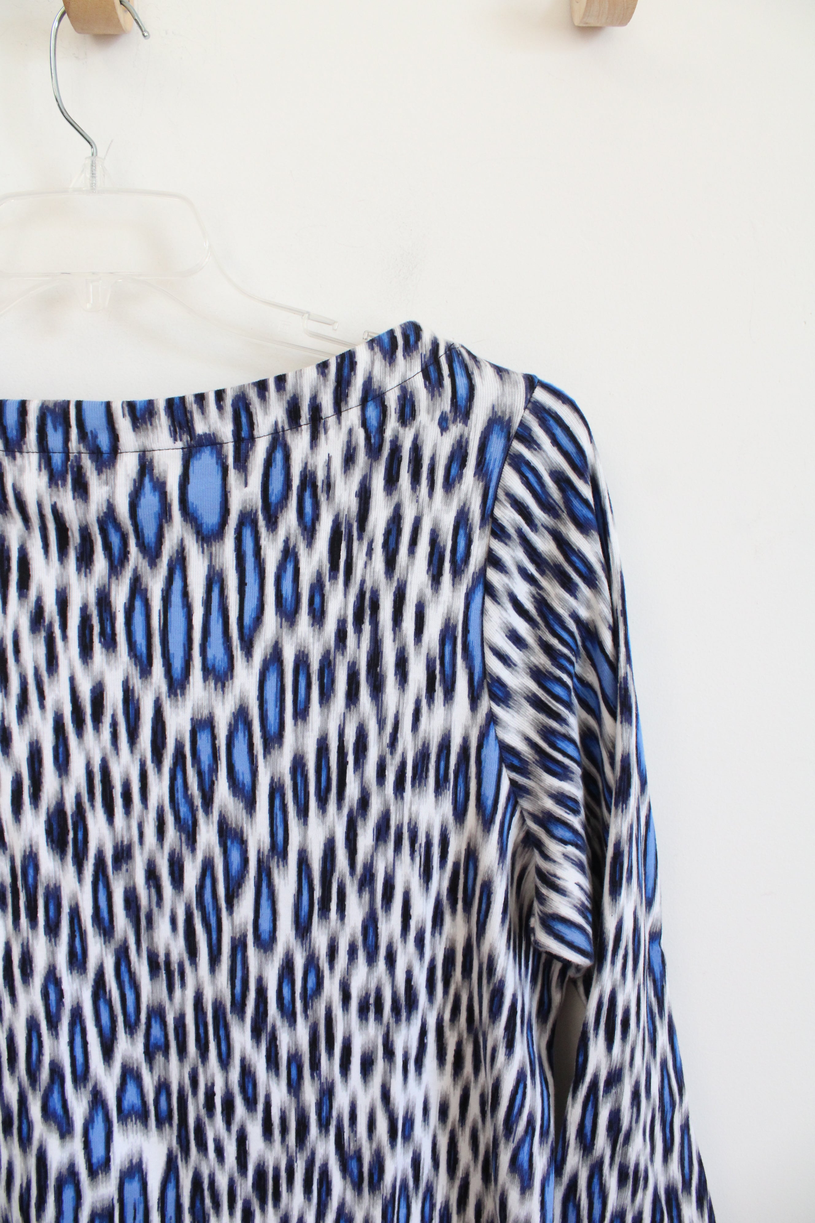 Rafaella Blue Gray & Black Patterned Wide Neck Top | 1X