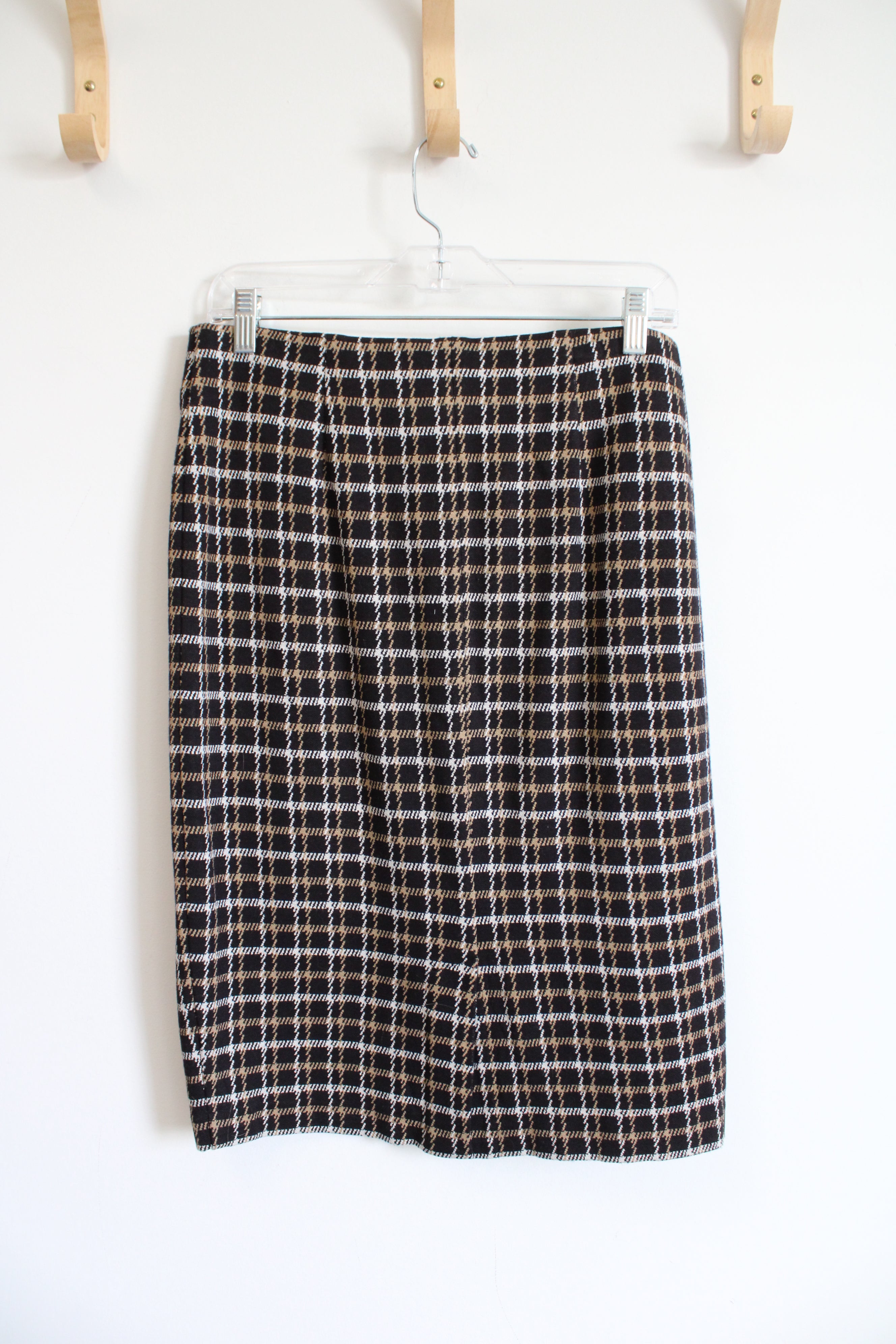 J. Jill Black & Tan Plaid Knit Ponte Pencil Skirt | S Petite