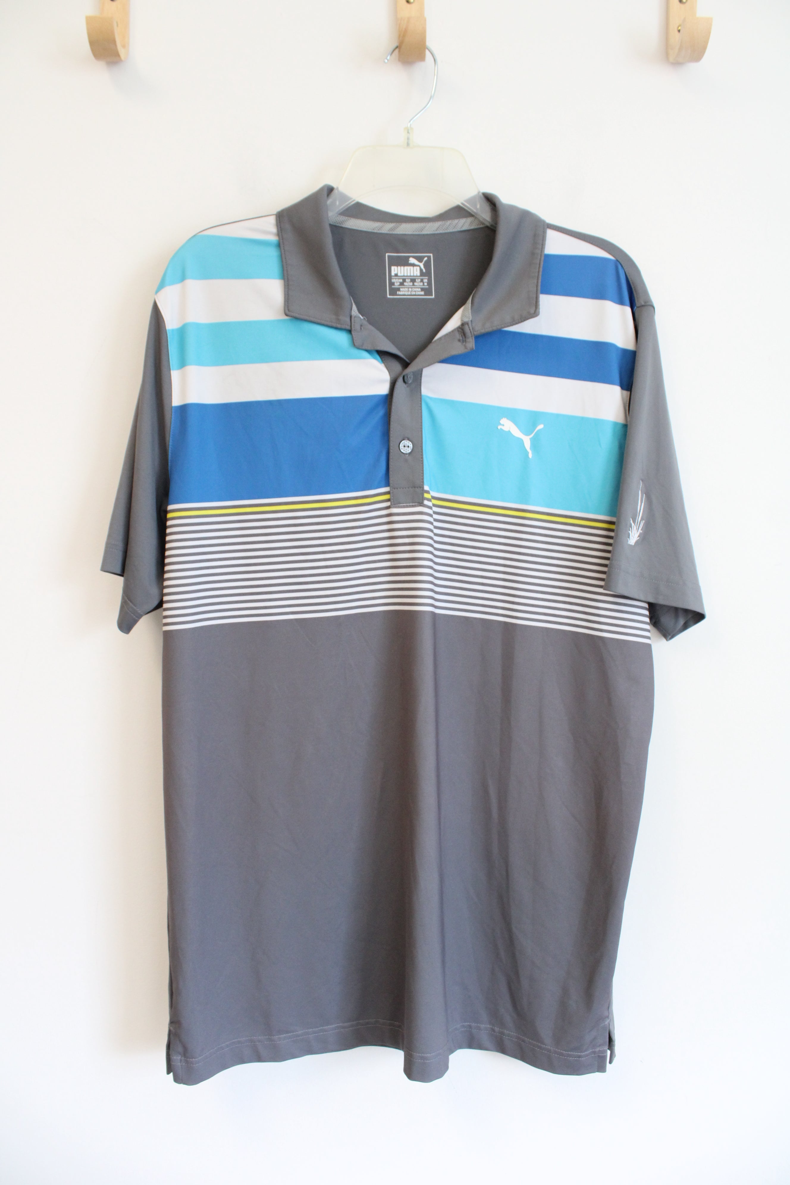 Puma Blue & White Striped Gray Polo Shirt