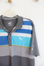 Puma Blue & White Striped Gray Polo Shirt