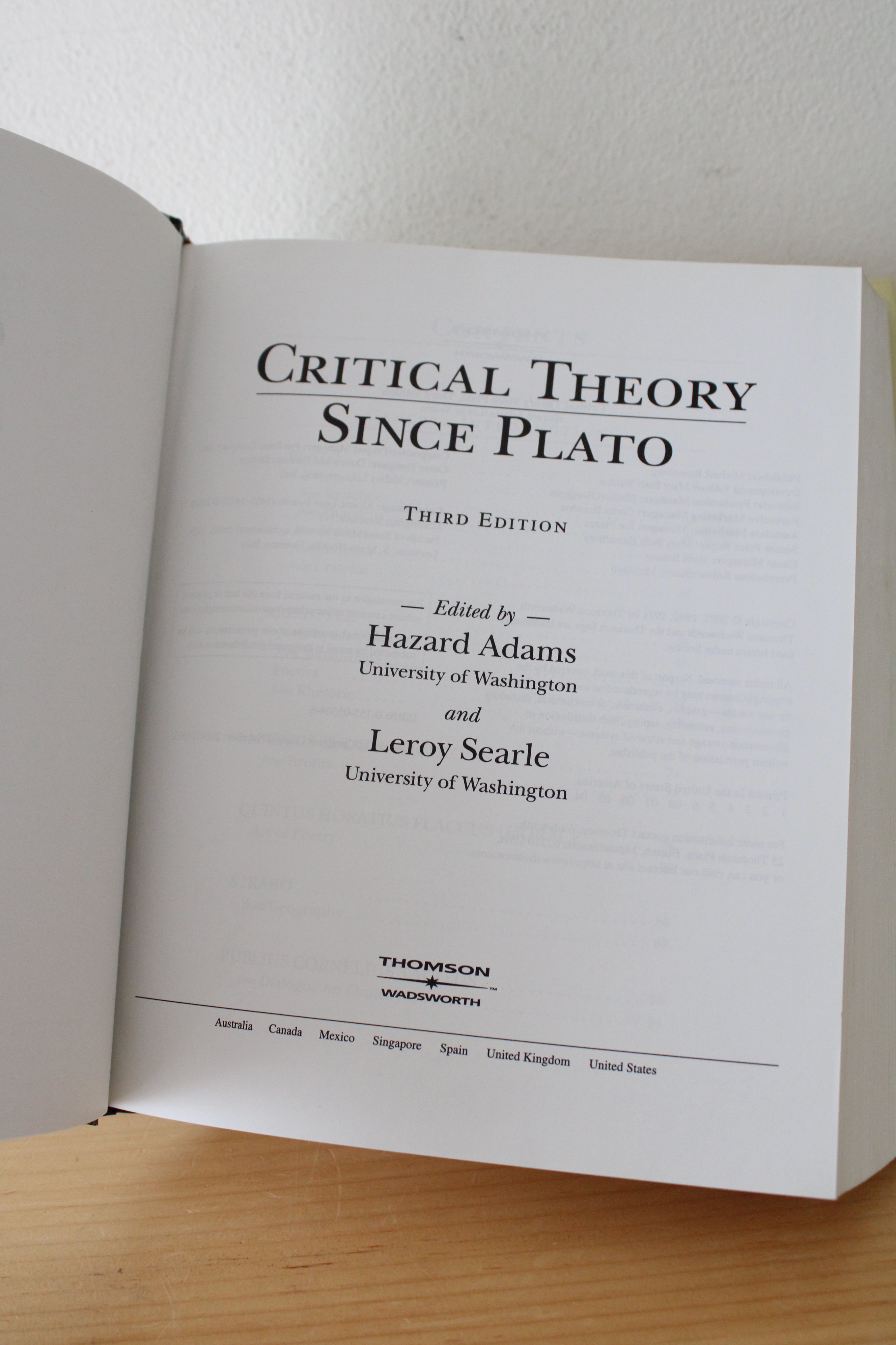 Critical Theory Since Plato Third Edition By Hazard Adams and Leroy Searle